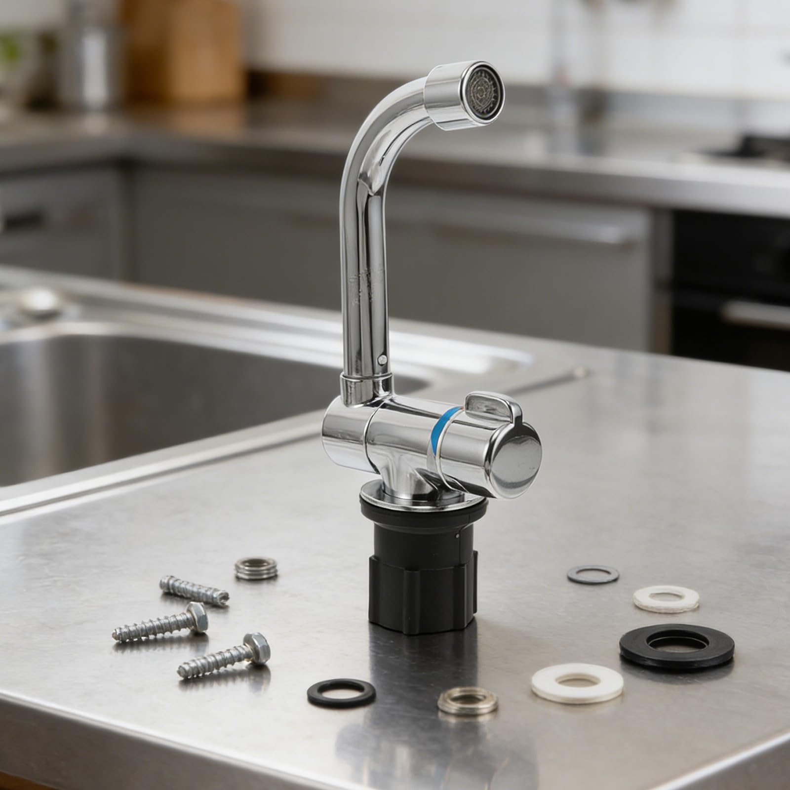 1 set di rubinetti di ricambio per lavello di camper e roulotte - Rubinetto girevole a 360 gradi con uscita acqua calda e fredda per camper, autocaravan, roulotte, barche e lavello da cucina