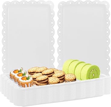 Plastic Serving Trays,24 Pack Rectangle Serving Platters Decorative Serve Tray Dessert Table Tray,15"x10" Rectangle Platters, Decorative Dessert Table Trays, Cake, Cookie Catering PlatesWhite