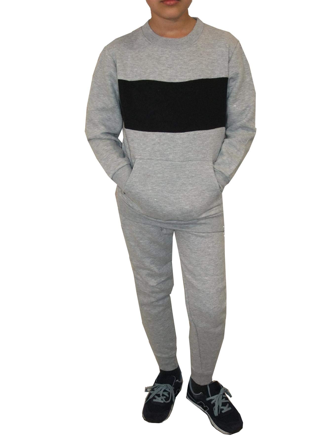 Malay Boys Grey Kids Tracksuit Branded Fleece Pullover Stripe Sweatshirt Cotton Jogging Bottom