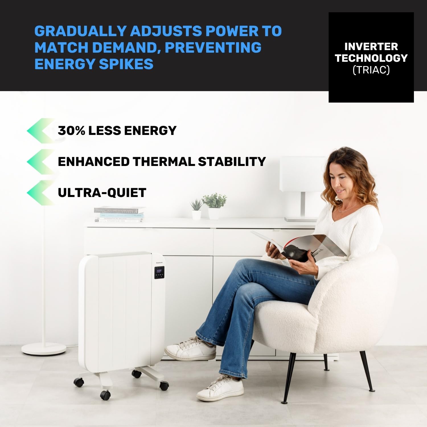 Taurus - Radiador Eléctrico Nepal 1000, 1000W, Bajo Consumo, 4 Elementos, 4 Modos, Termostato Regulable, Temporizador, Protección Sobrecalentamiento, Pantalla LCD, Silencioso, Pared o Pie