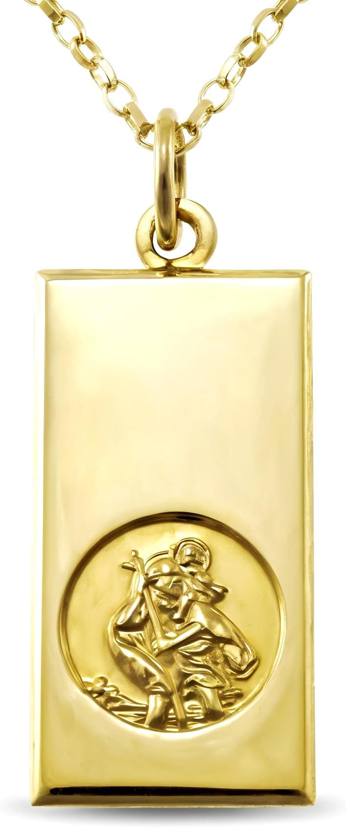 Solid 9ct Gold St Christopher Pendant Necklace - 30mm x 16mm with 18" 9ct Gold Chain & Jewellery Gift Box