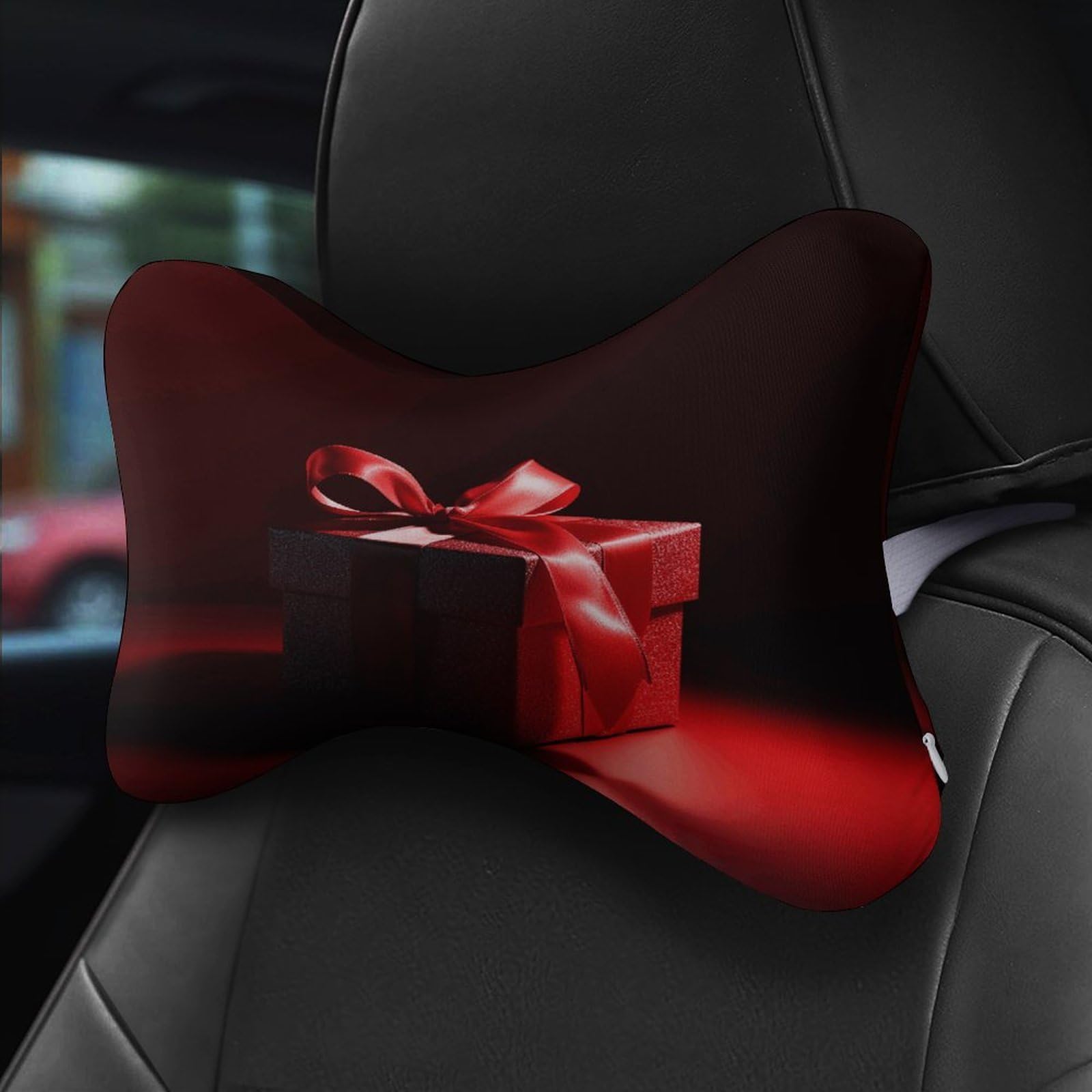 Confezione regalo con nastro rosso, cuscino poggiatesta per auto, confezione da 2, cuscino per il collo con fodera rimovibile lavabile, cuscino da viaggio per auto, autobus, camion, comfort