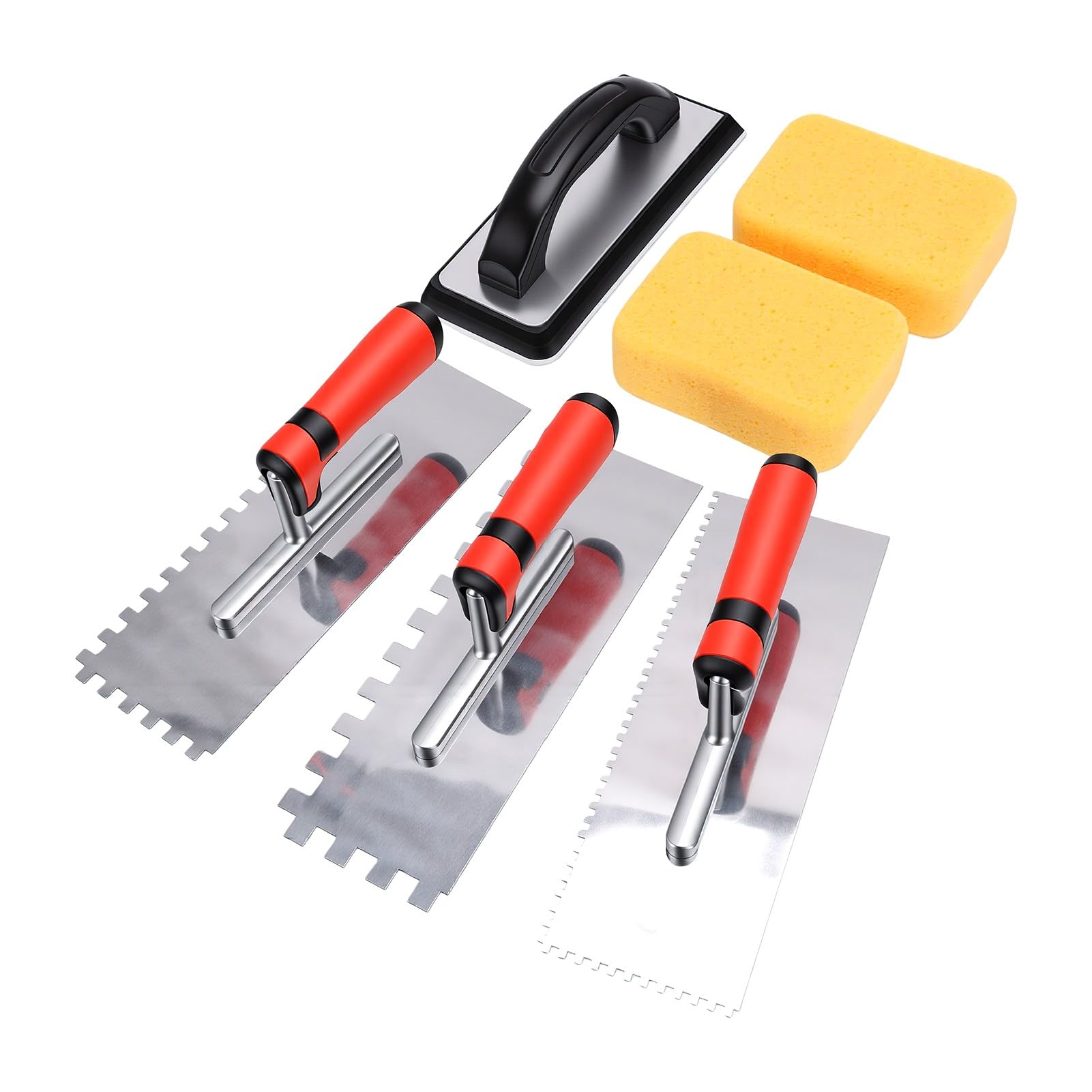 ASHATA Zestaw 3-częściowy Stalowa Paca do Gładzenia Tynku, Stal | Plastering Hand Tools with Rubber Grout Float, Sponge for Wall, Tile, Drywall, Concrete, Leveling, Smoothing