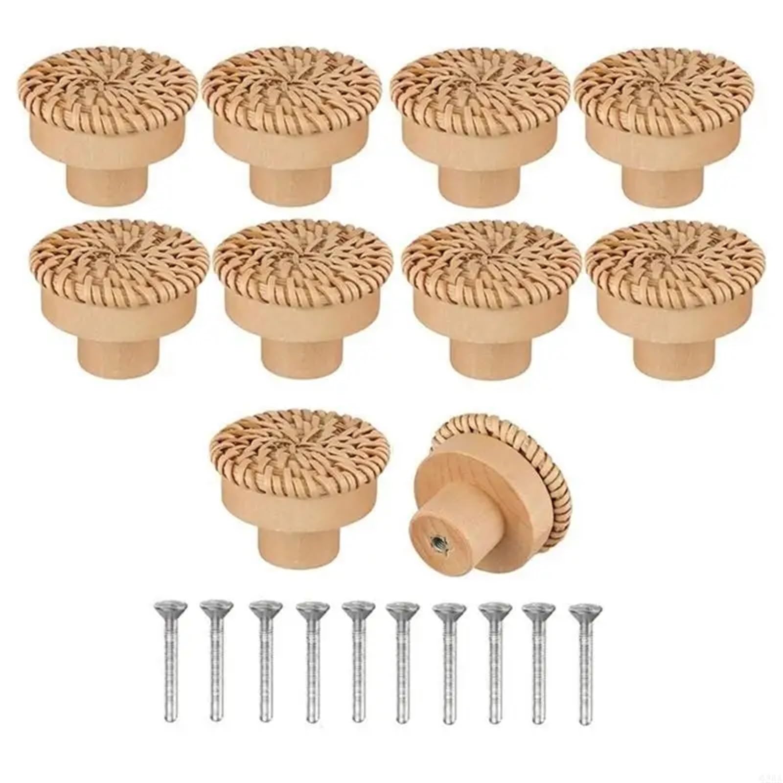 LSNNMU 10Pcs Rattan Wooden Cabinet Drawer Pull Furniture Handle for Cupboard Wardrobe for Home