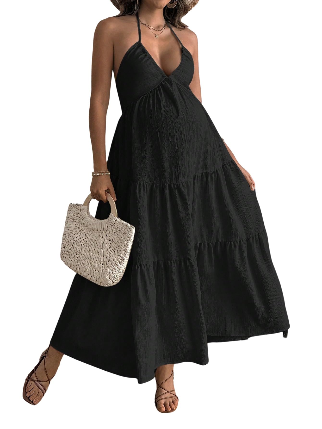 SweatyRocks Robe bohème pour femme enceinte - Robe longue dos nu - Robe d'été - Robe de grossesse - Robe de fête - Tenue d'été