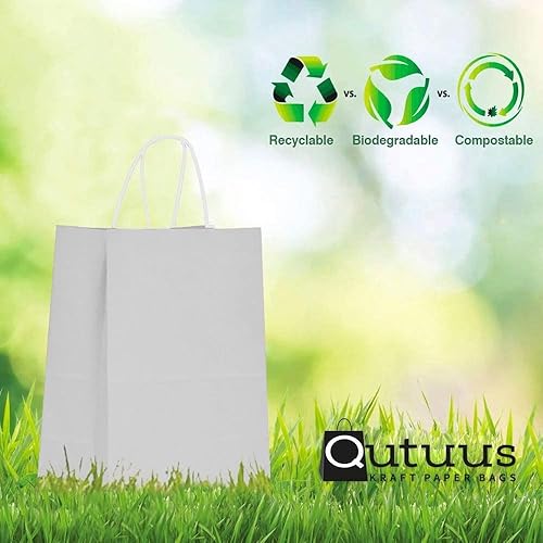 Miniatura 19 de Qutuus 50 bolsas de regalo de papel marrón de 8 x 4.5 x 10 pulgadas, bolsas de papel kraft con asas a granel, bolsa de regalo de tamaño mediano