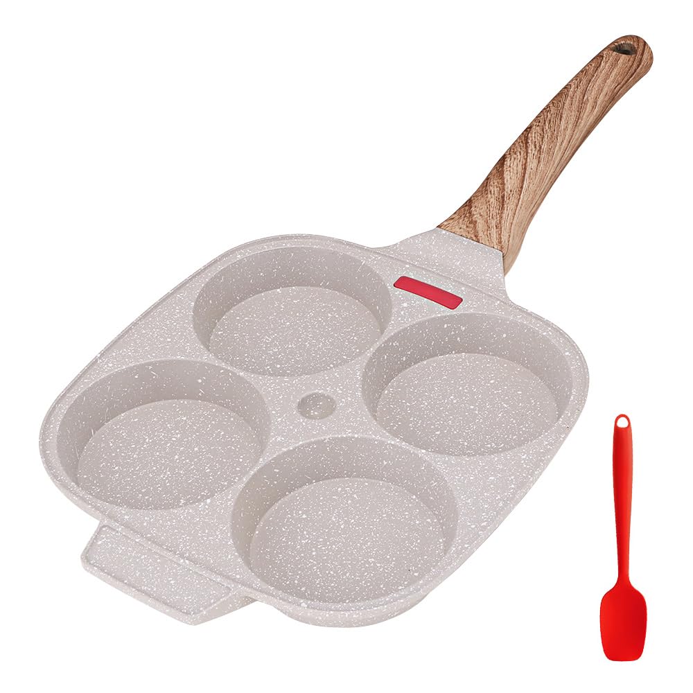 Bobikuke Spiegeleipfanne, Pancake Pfanne 4 Loch Augenpfanne Antihaft-Aluminium Pfanne für Frühstück Spiegelei Hamburger (Weiß)