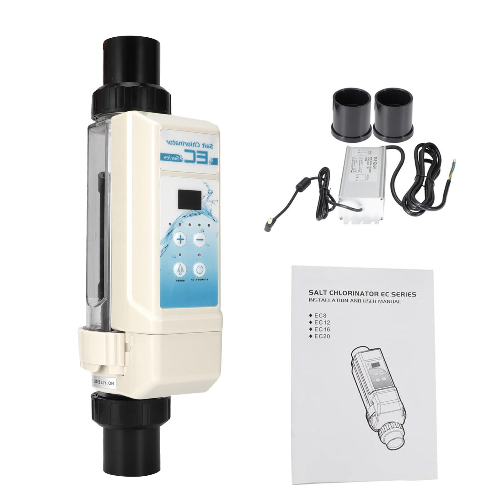 Cloratore per Acqua Salata, Generatore di Cloro al Sale, Cloratore per Acqua con Pannello di Controllo LED, Display di Salinità, Pulizia Automatica, per Piscine e Spa 8g/h