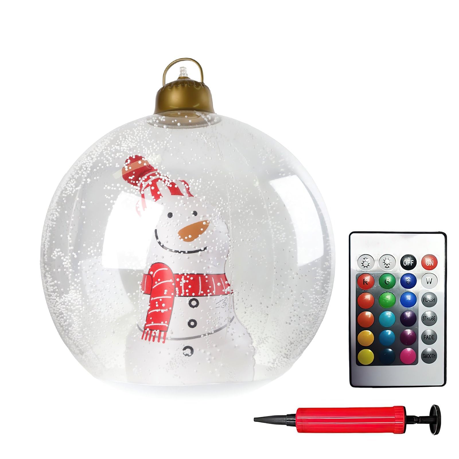 24 Inch Inflatable Christmas Bauble - Led Light-Up Giant Xmas Decoration With Remote, Outdoor Yard Decor For Christmas,Base Weatherproof Outdoor Reusable Inflatable Christma Balls (C)