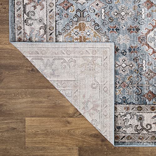 Bloom Rugs 2.5 X 7 Runner - Light Blue / Rust Traditional Bordered Runner For Entryway, Hallway, Bathroom, And Kitchen - Exact Size: 2'6" X 7' #TOP4
