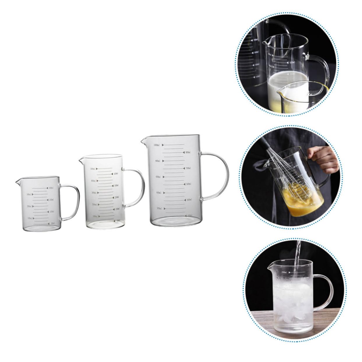 3 Stück Glas Messbecher mit Skala aus Borosilikat für Küche