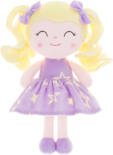 Miniatura 1 de Gloveleya Muñecas de bebé muñeca de trapo suave regalos para bebé niña de primavera pelo amarillo estrellas moradas 9 pulgadas
