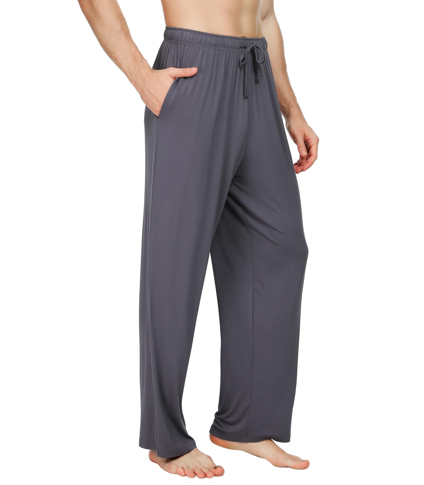 WiWi Pantaloni da pigiama da uomo in bambù, morbidi, pantaloni alti da salotto con coulisse con tasche pantaloni della tuta taglie forti S-4X