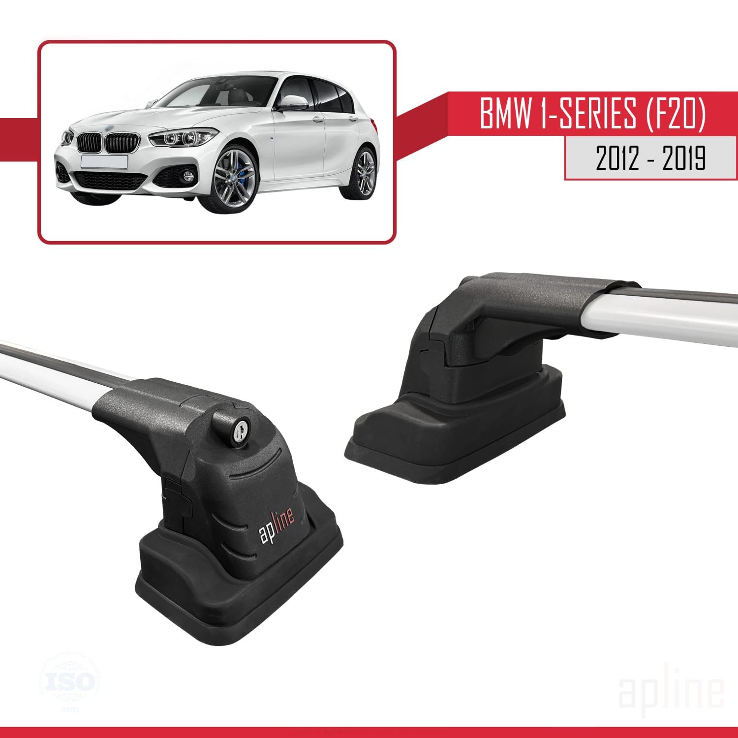 Compatibile con BMW Serie 1 (F20) 2012-2019 Ace-3 Barre Tetto Portapacchi Auto Barre Portatutto Grigo Alluminio 2 Barre