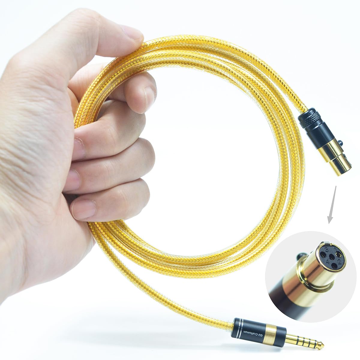 GUCraftsman Câble de mise à niveau de casque Mini XLR 6N OFC 4 broches plaqué argent avec couche de blindage en métal 4,4 mm 3,5 mm pour SENNHEISER HD 490 PRO HD 490 PRO Plus (prise 4,4 mm)