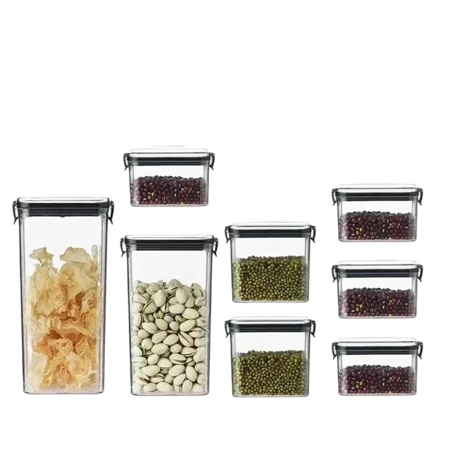 tarros cristal Caja de plástico apilable y sellada for almacenar alimentos, 460 a 1800 ml, for cocina, con tanque multigrano, for frutos secos, té más(460x4 700x2 13001800)