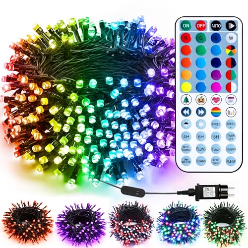 BrizLabs Luces de Navidad para Exterior, 20M 200 LED Colorido RGB Guirnalda Luces Decorativas Control Remoto a Prueba de Agua para Habitación Árbol de Navidad Interior Casa Fiesta Halloween