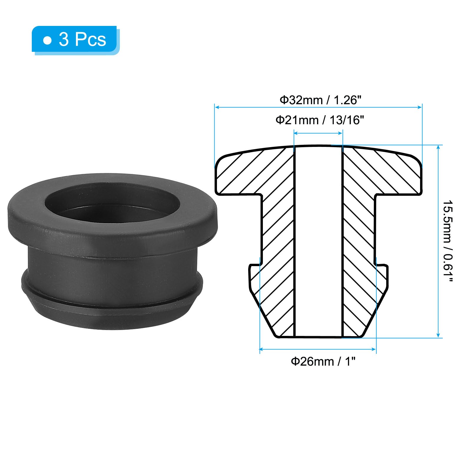 PATIKIL 26mm / 1 Inch Drill Hole,13/16 Inch ID Rubber Grommets - Image 2