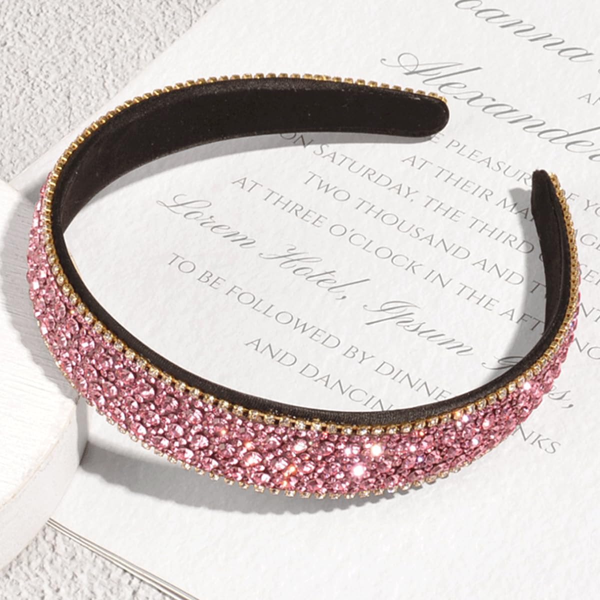 scicent Hair Bands Vintage Crystal Rhinestone Headbands Sparkle Silver Diamond Head Band Wide Hairbands Party Wedding Headpiece Bridal Hair Accessories Pink 6707 - Image 4