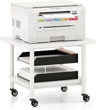 Nightcore Under Desk Printer Cart, Double-Tier Printer Shelf Stand with Lockable Wheels & Metal Frame, Mobile Scanner Fax Machine Organizer for Home, Office, Study