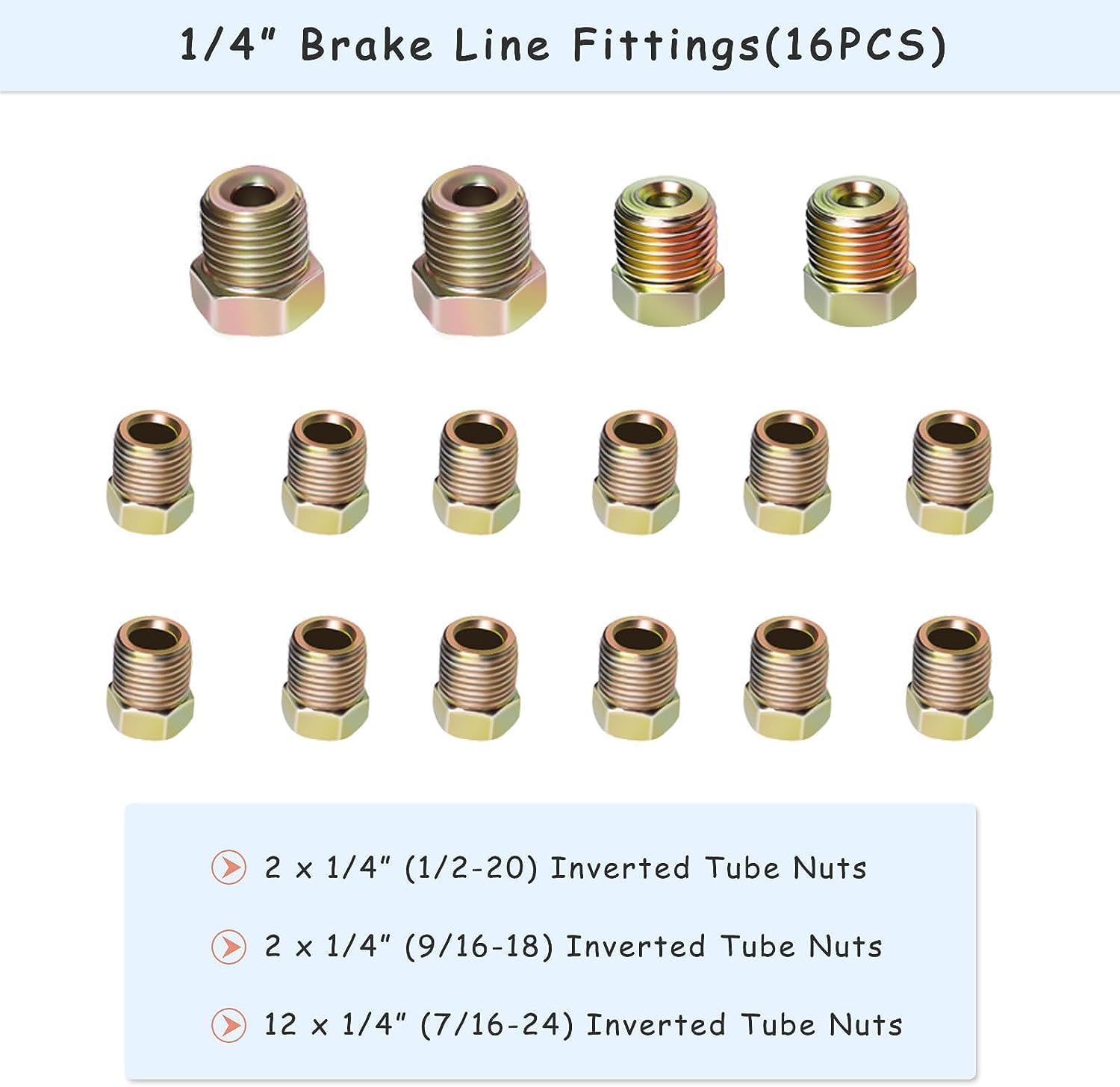 Tubo de Freno Recubierto de Cobre 25 Pies 1/4" OD, Kit de Línea de Freno General para Automóviles de 7,62m con 16 Tuercas Accesorios por Poweka