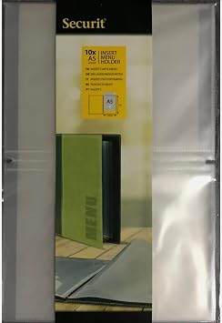 Pack of 10 Clear Plastic Pockets Inserts Securit A4 or A5 Double Pockets 4 Viewing Sides Suitable for Menu Covers Bars, Restaurants, cafe's and Hotels - Wipe Clean Menu A5-148 x 210mm