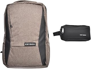 شنطة ظهر للاب توب من القماش بسوستة وجيب امامي بسوستة وشنطة يد جلدية صغيرة لحماية اللاب توب من اكسيسوريز شوب - بني