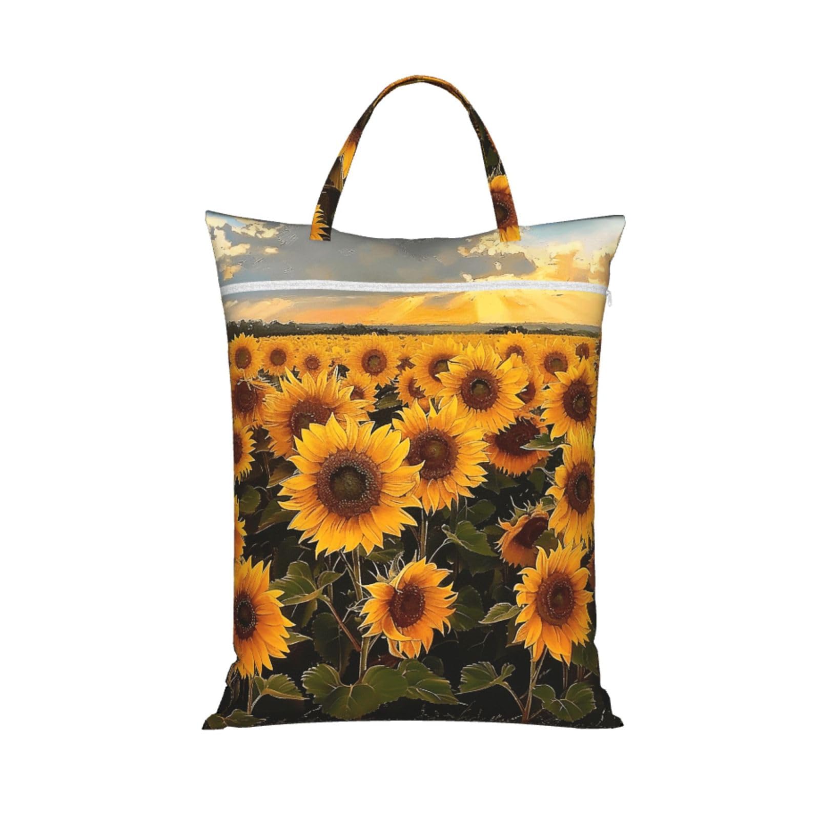 Large Travel Laundry Bags,Sunflowers Print with Handle Foldable Laundry Bag for Holidays Gym Swimming and Family Trips, 1Pcs