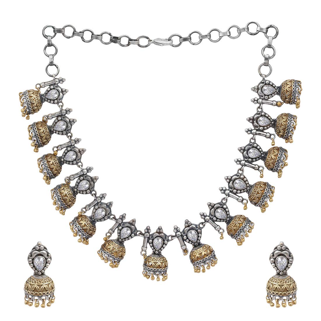 Peora Oxidized Silver Alloy and Kundan Necklace Earrings Set for Girls & Women (Silver_79.23 gm) (B07T89XZCT) Amazon Price History, Amazon Price Tracker