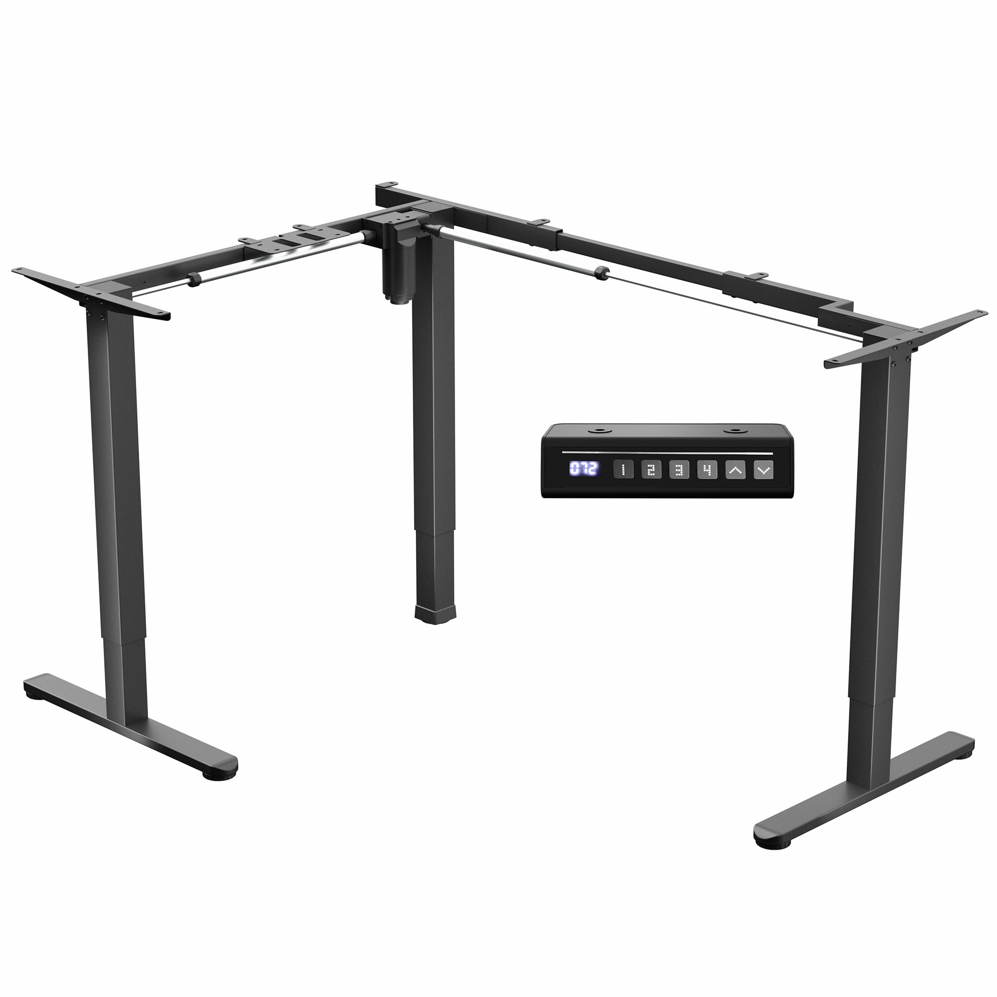 VIVO Space Efficient Electric Single Motor Height Adjustable 3-Leg Corner Standing Desk Frame, Holds up to 225 lbs, Sit Stand L-Shaped Motorized Legs