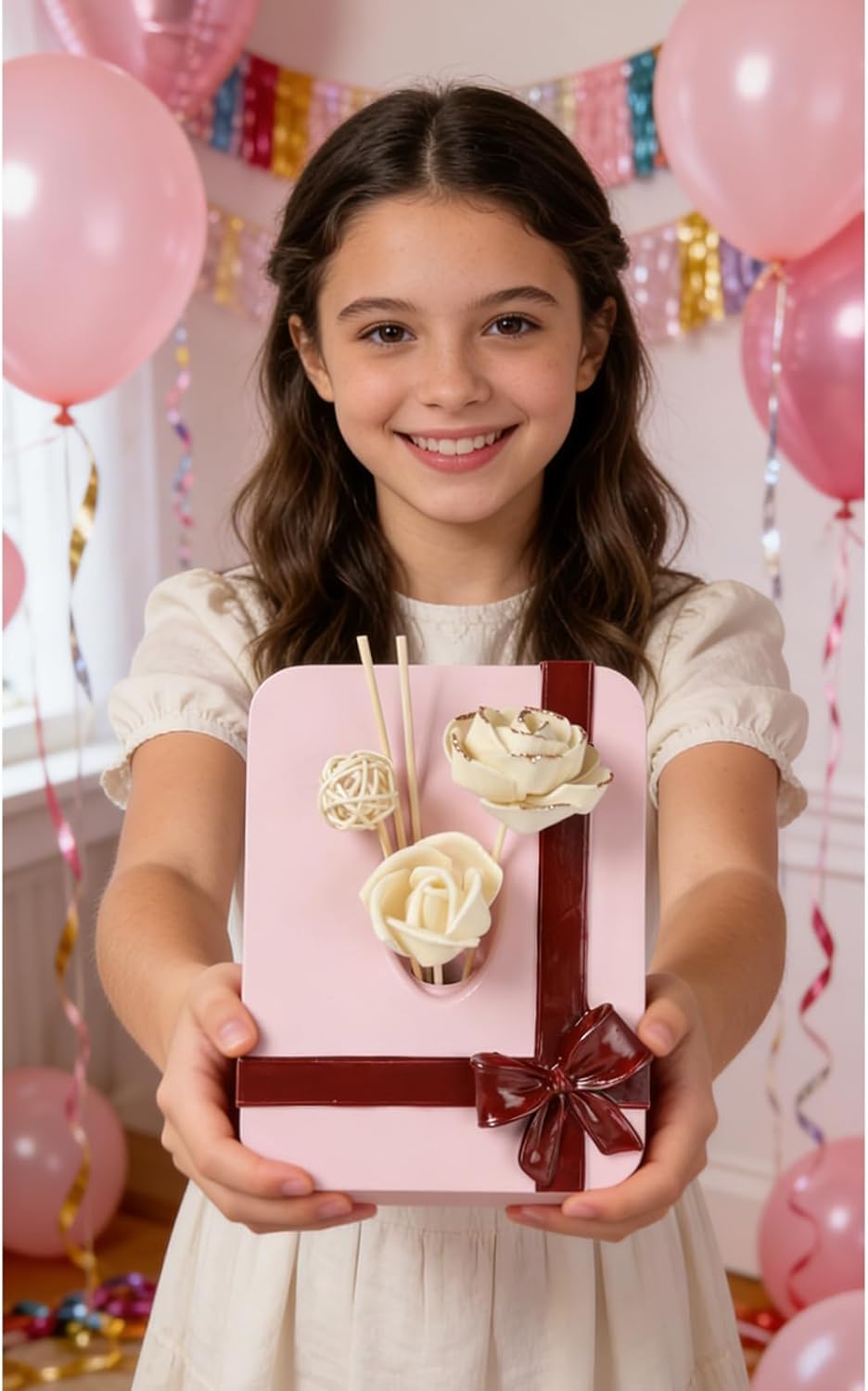 Reed Diffuser Bottle & 15 PCS Scent Sticks Set, Empty Vase Style Diffuser Kit with Wooden Flowers & Rattan Balls, Aromatherapy Decor for Home Bedroom Bathroom Office (red)