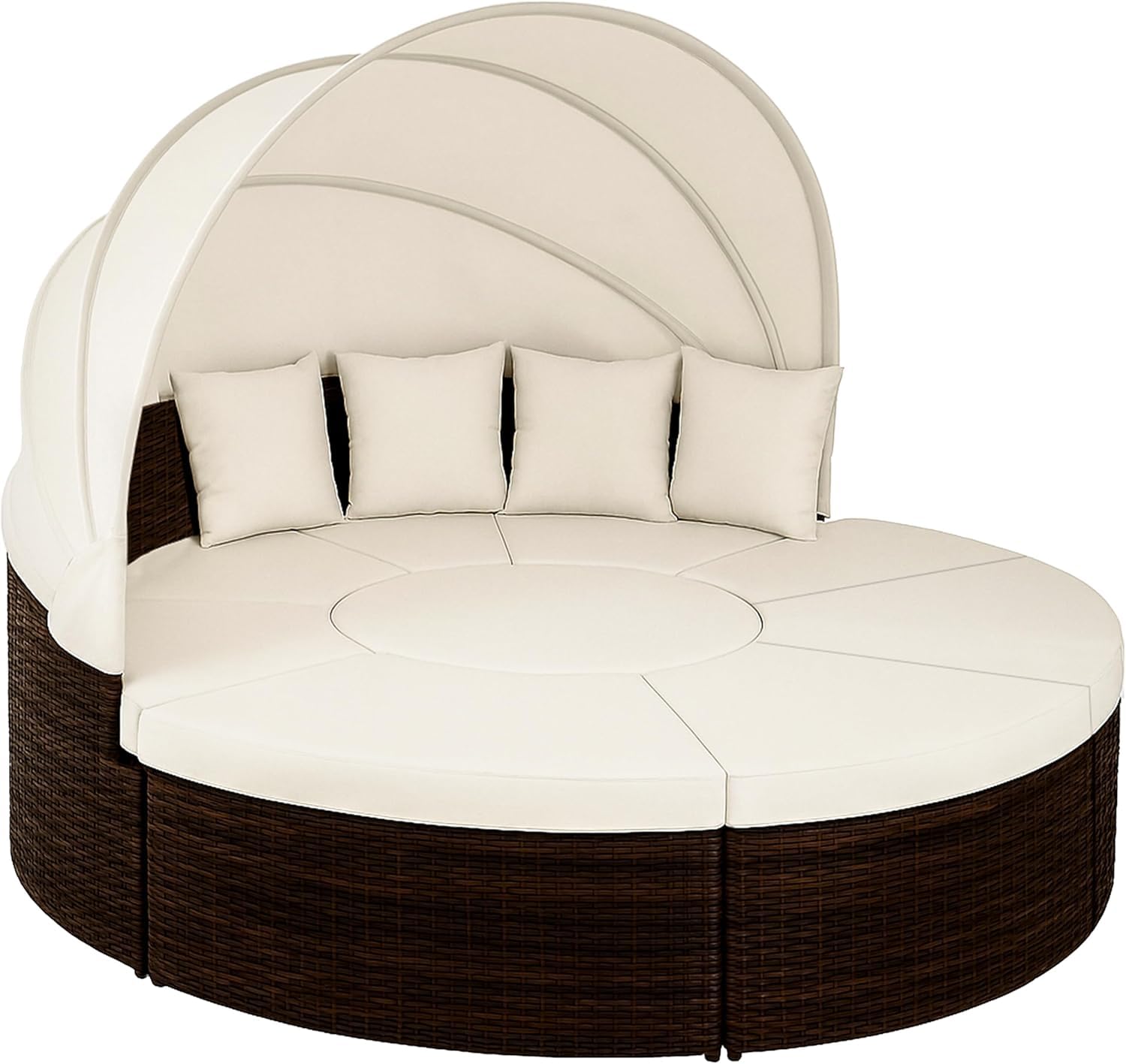 – CASARIA® 230cm Garden Sun Island Lounger Set with Folding Roof Canopy & Table | Weatherproof Polyrattan 2 Person Relax Sunlounger Furniture | Outdoor Balcony Patio Deck | Brown/Cream