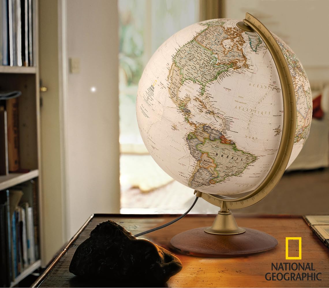 Tecnodidattica – Globo terrestre NATGEO Explorer Executive | Mappatura ufficiale fisico-politica National Geographic Executive | Luminoso e rotante | Testi in francese | Diametro 30 cm