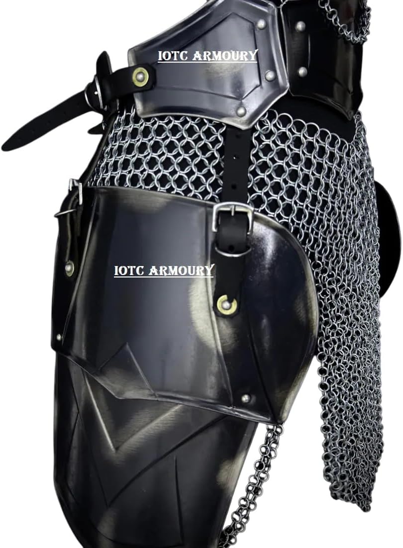 Medieval Knight Black Lady Armor, Gorget W/Pauldrons,Tasset, Arm & Leg Guard & Chainmail Armor - Female LARP Cosplay Armor Fantasy Armour Costume - Halloween Ren-fair Costume