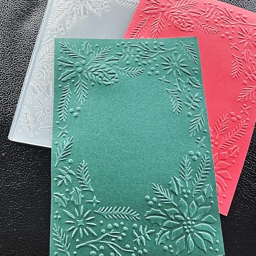 Image of arriettycraft 3D Christmas Plastic Embossing Folders for Card Making 3 d Evergreen Holly Leaves Frame Embossing Folder for Gift Tag Paper Crafting Home Decoration 5"x7"