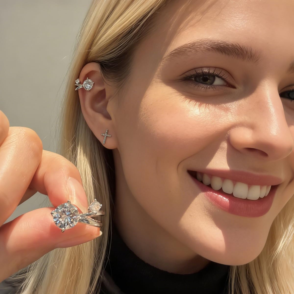 Set di 4 orecchini a clip con moissanite, diamanti coltivati in laboratorio 2 carati, argento 925 rodiato, orecchini senza foro, orecchini a croce, ear cuff
