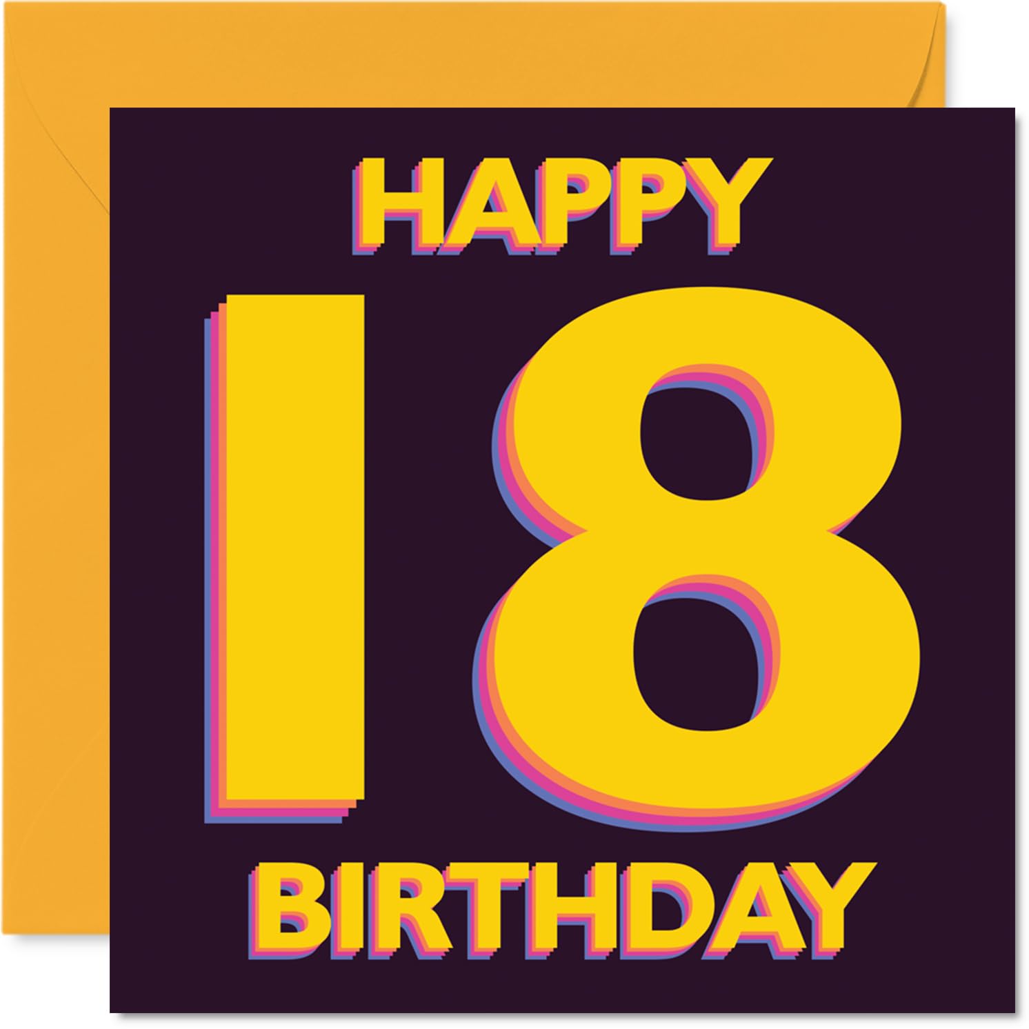 Playful 18th Birthday Card - Vibrant Party Vibes - Bold Yellow and Purple 18 Design - Bursting with Youthful Energy - 145mm Square, Envelope Included