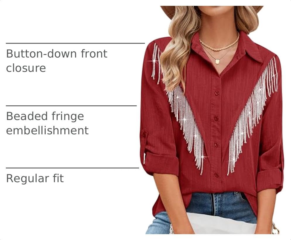 Image of MYMORE Womens Sparkly Fringe Shirt Western Cowgirl Country Concert Outfit