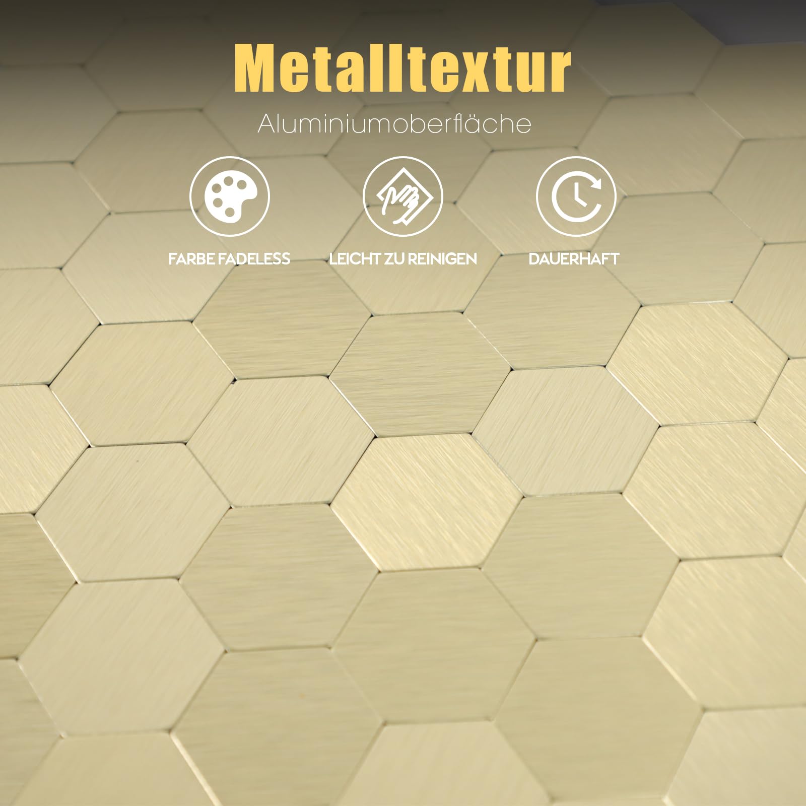 Selbstklebende Mosaikfliesen Wandfliesen, Sechseck Küche Kleine Fliesen Metall Klebefliesen Fliesenaufkleber Bad (6 Matten, Gold)