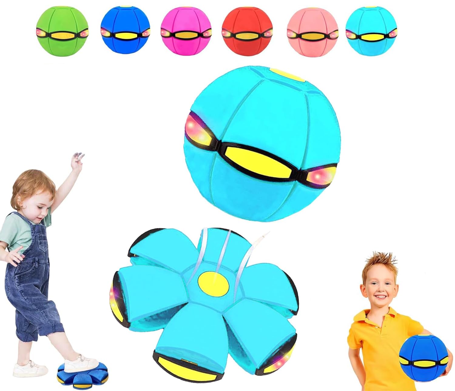 Magic Ball, Children's Bouncing Ball Magic Ball, Magic Flying Saucer, Parent-Child Interaction with 6 Light, Dual Form Freely Switchable, Suitable for Indoor & Outdoor Use (Light Blue)