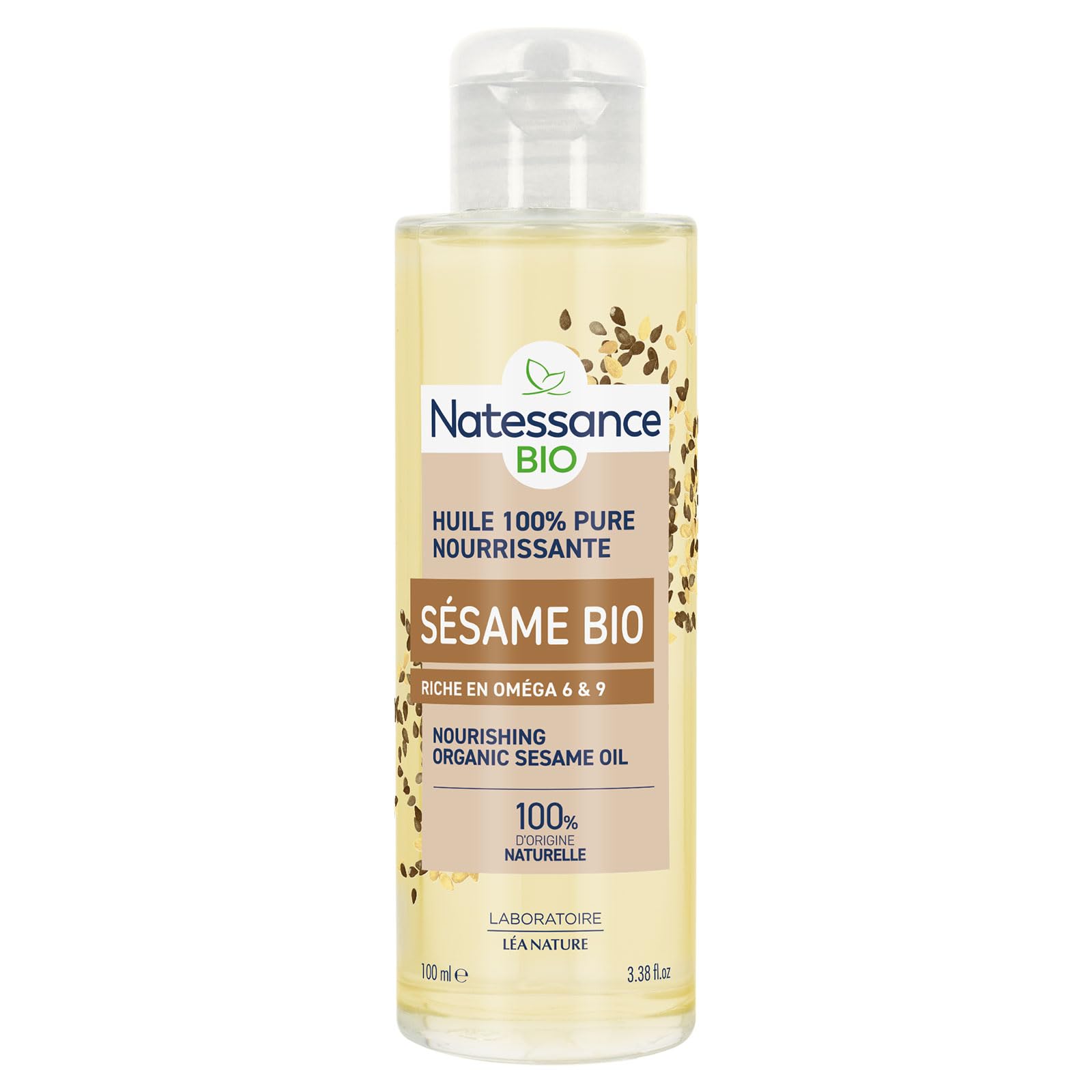 Natessance - Huile De Sésame Bio - 100% Pure - Nourrissante - Certifié Agriculture Biologique - Flacon de 100 ml