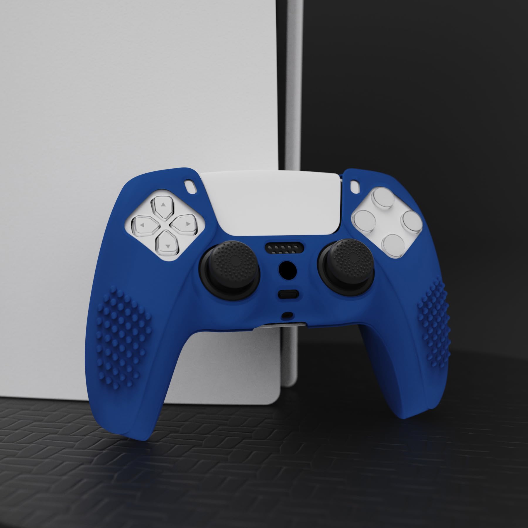 eXtremeRate PlayVital Funda de Silicona para ps5 Mando - Carcasa Protectora con 6 Tapas de Joysticks, Impermeable, Resistente y Antideslizante, Funda de Goma Suave para ps5, 3D Tachonado (Azul)