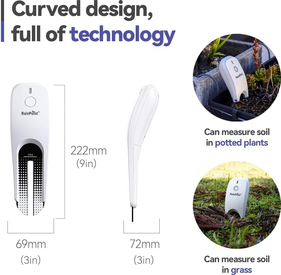 Soil moisture meter dimensions and usage examples