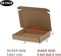 Vista 2 de Paquete de 50 cajas de envío pequeñas de 7 x 5 x 1 pulgadas, cajas de cartón corrugado marrón, caja de embalaje de correo móvil