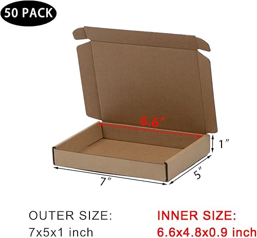 Miniatura 2 de Paquete de 50 cajas de envío pequeñas de 7 x 5 x 1 pulgadas, cajas de cartón corrugado marrón, caja de embalaje de correo móvil
