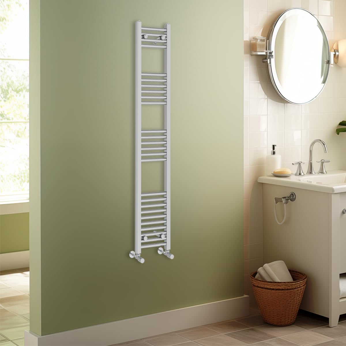 Warmehaus Chrome Contemporary Straight Heated Bathroom Towel Rail Radiator Rad - 1600X300mm
