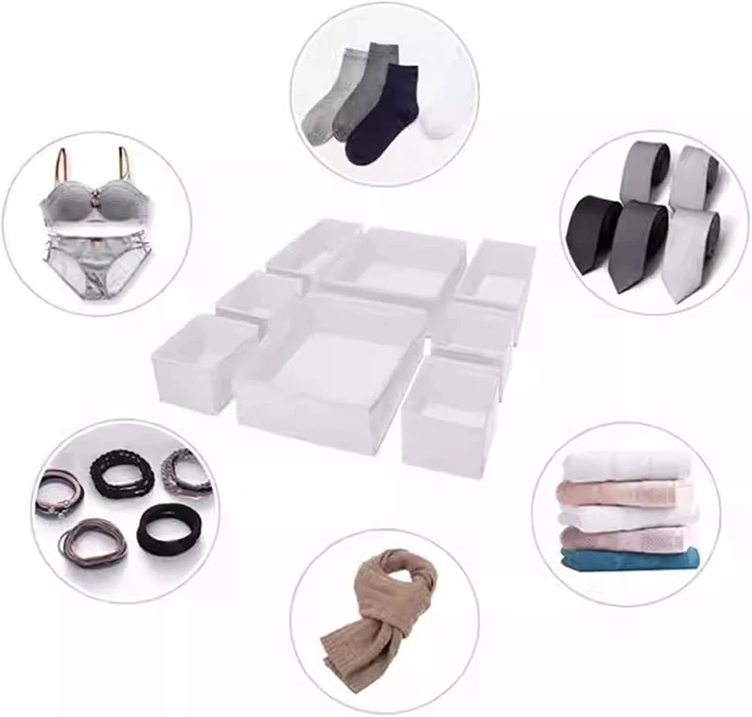 Clothes storage box Underwear Bra Storage Box Foldable Wardrobe Storage Containers Separator Clothes Organizing Boxes(6PCS White Set)