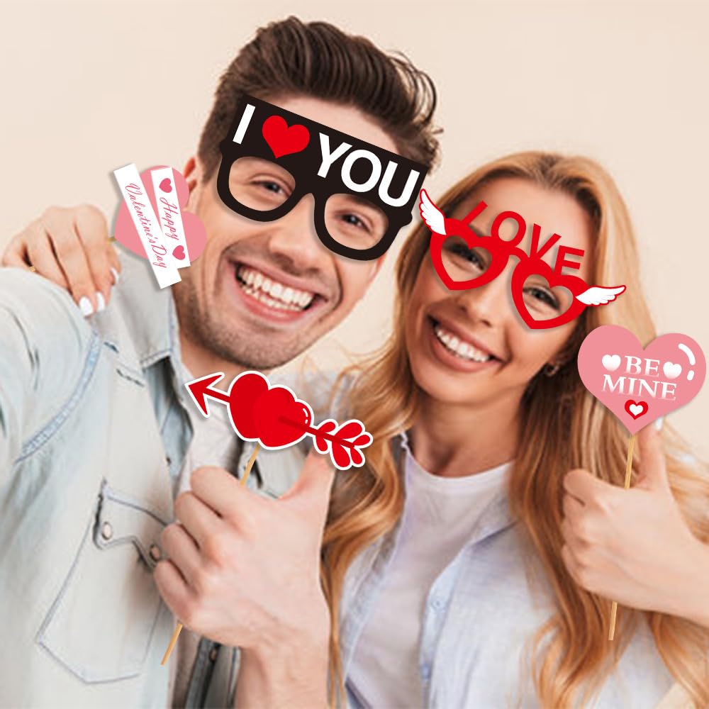 30 Valentinstag-Fotoautomaten-Requisiten – Aus Karton, Mit Stäbchen, Für Partys & Hochzeiten