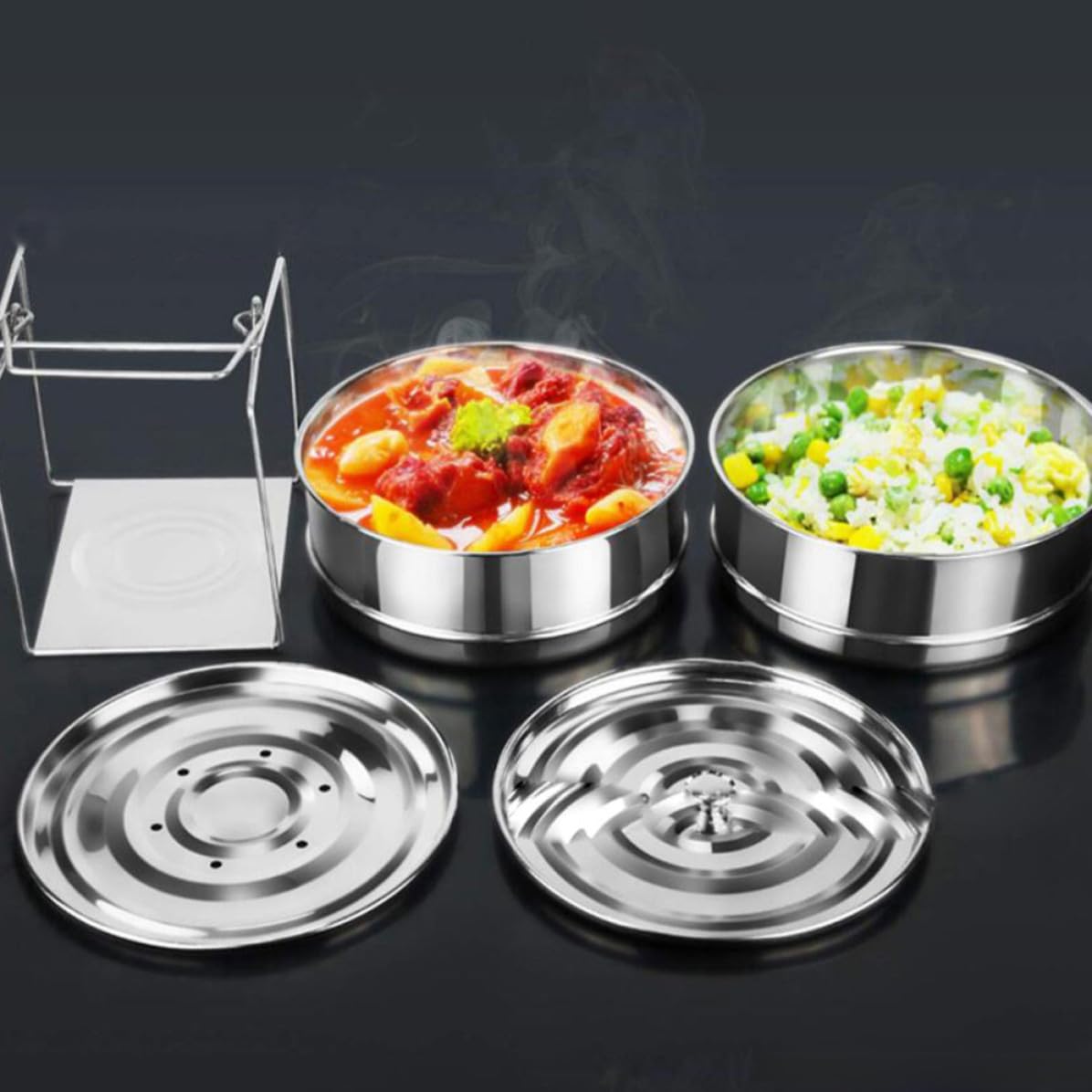 Vaporera de Doble Capa de Acero Inoxidable Plata para Cocinar al Vapor