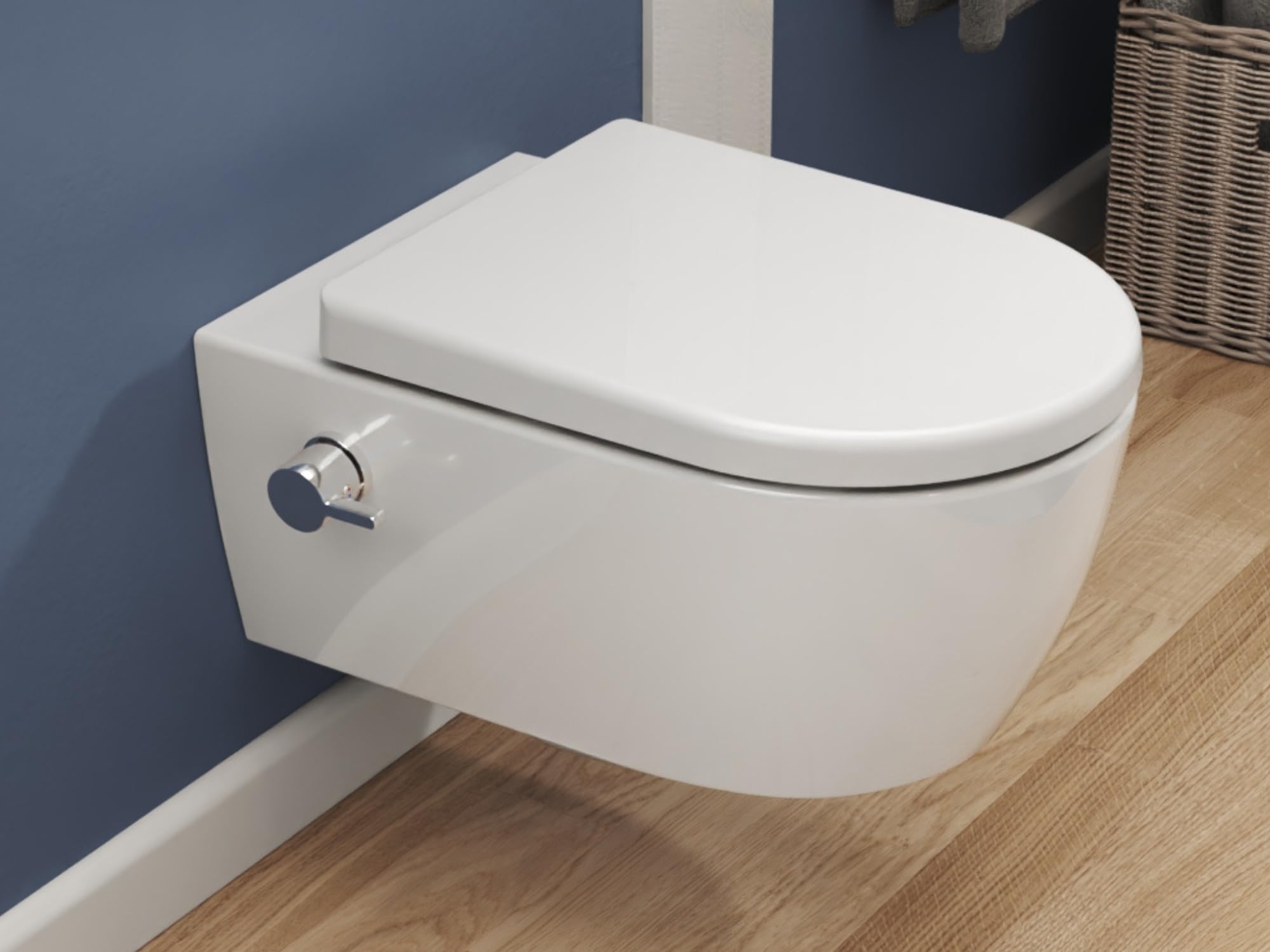 SSWW WC-doccia sospeso con rubinetteria acqua calda/fredda, vaso a parete con bordo di scarico, funzione Taharet-Bidet, sedile Softclose Duroplast, ceramica bianco lucido, 54 cm
